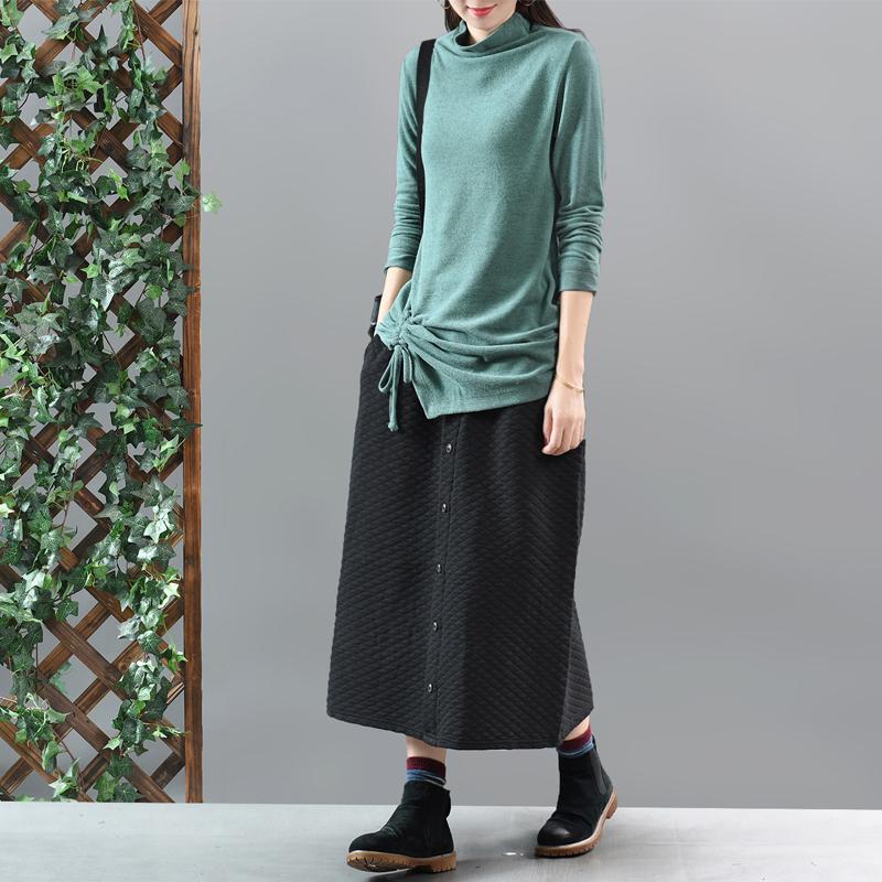 Middle Row of Buttons Elastic Waist A-line Skirt