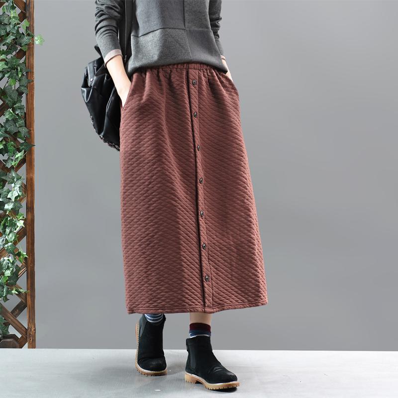 Middle Row of Buttons Elastic Waist A-line Skirt