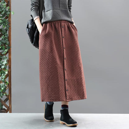 Middle Row of Buttons Elastic Waist A-line Skirt