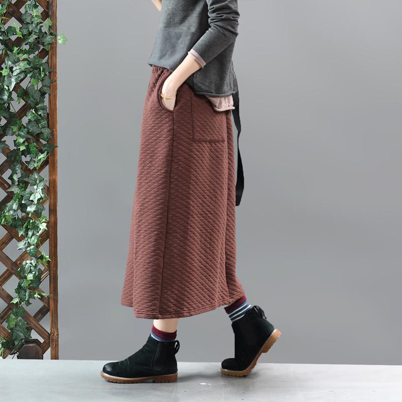 Middle Row of Buttons Elastic Waist A-line Skirt