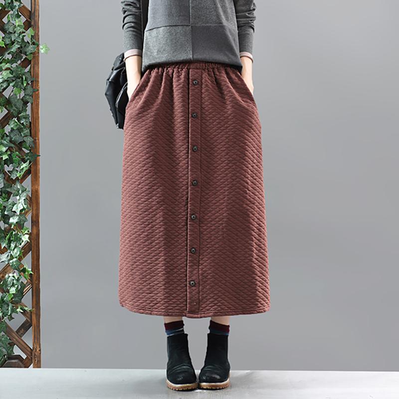 Middle Row of Buttons Elastic Waist A-line Skirt