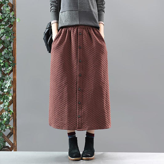 Middle Row of Buttons Elastic Waist A-line Skirt