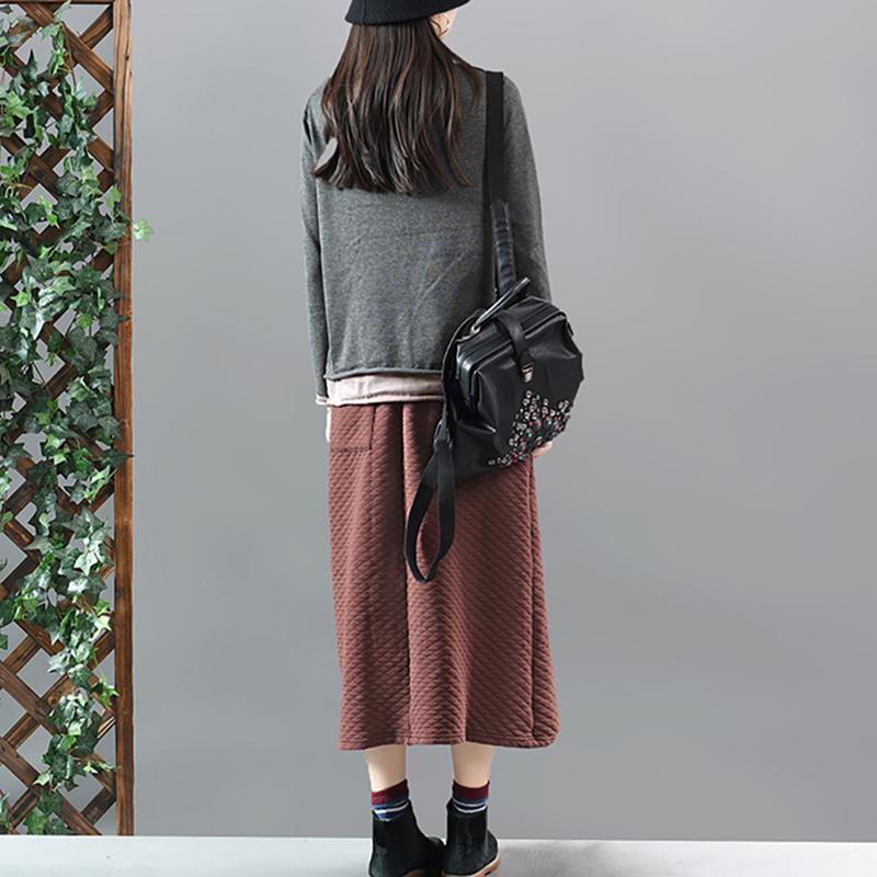 Middle Row of Buttons Elastic Waist A-line Skirt