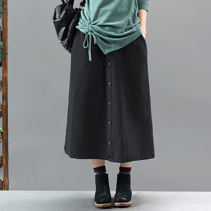 Middle Row of Buttons Elastic Waist A-line Skirt