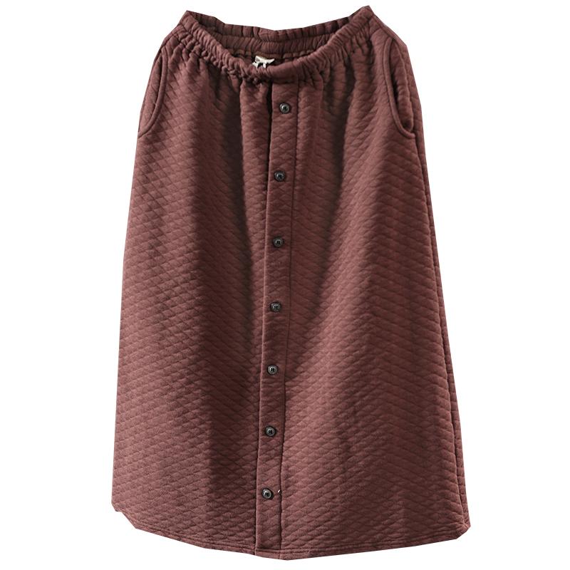 Middle Row of Buttons Elastic Waist A-line Skirt