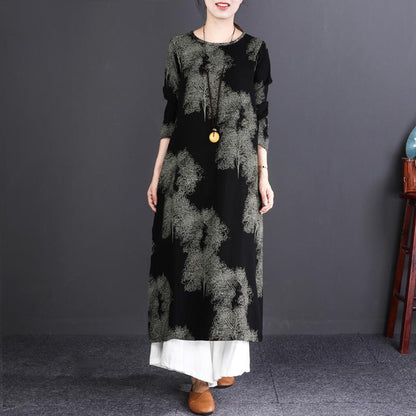 Midi Retro Round Neck Long Sleeve Autumn Dress