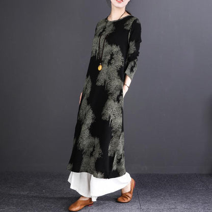 Midi Retro Round Neck Long Sleeve Autumn Dress
