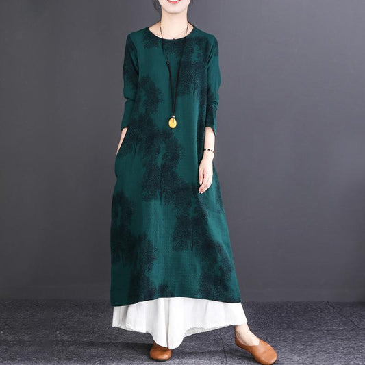 Midi Retro Round Neck Long Sleeve Autumn Dress
