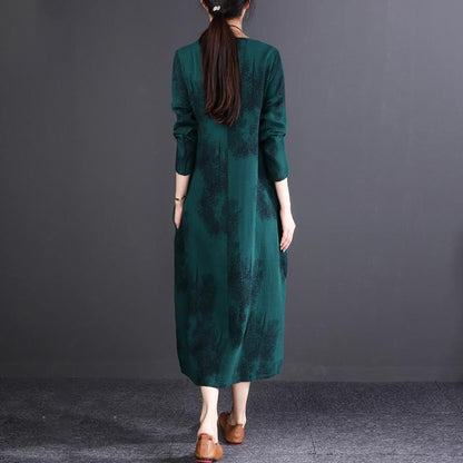 Midi Retro Round Neck Long Sleeve Autumn Dress