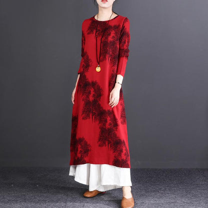 Midi Retro Round Neck Long Sleeve Autumn Dress