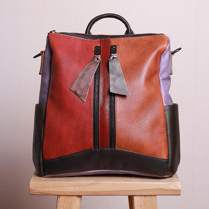 Multicolor Women Leather Zipper Backpack