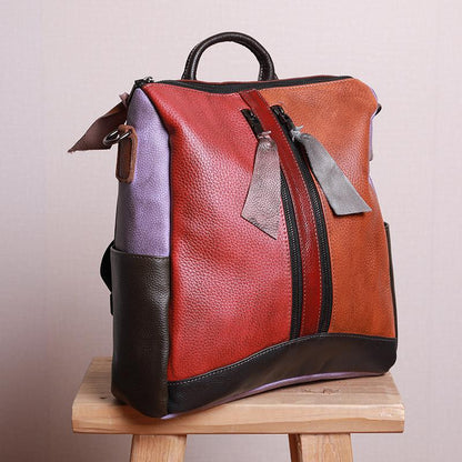 Multicolor Women Leather Zipper Backpack