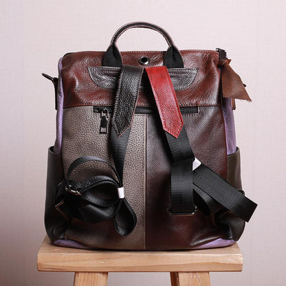Multicolor Women Leather Zipper Backpack