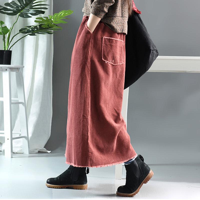 Natural Burrs Design Casual Corduroy Skirt