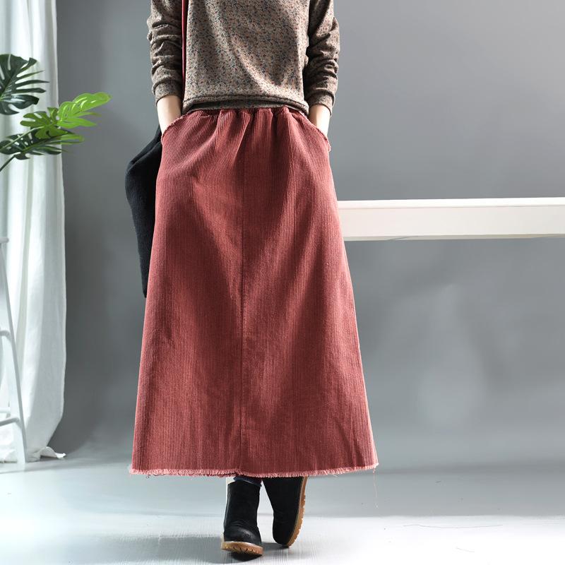 Natural Burrs Design Casual Corduroy Skirt