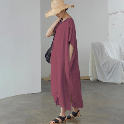 Ultra-Loose Pure Color Graceful Linen Dress