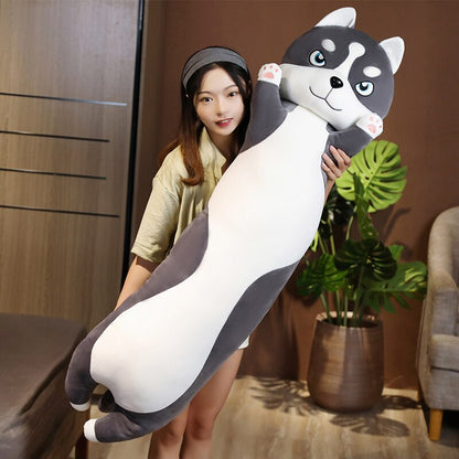 New 80cm/100cm Funny Long Husky Stuffed Doll Soft Big Husky Lying Plush Toy Grey Dog Animals Pillow Cushion Kids Birthday Gift