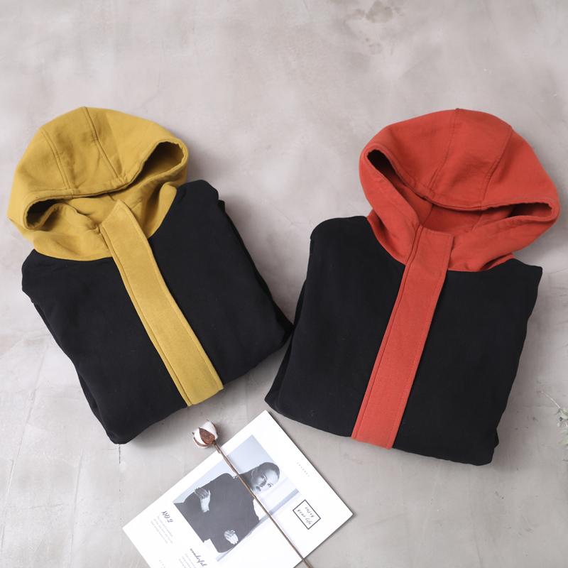New Loose Color Matching Hooded Thick Coat