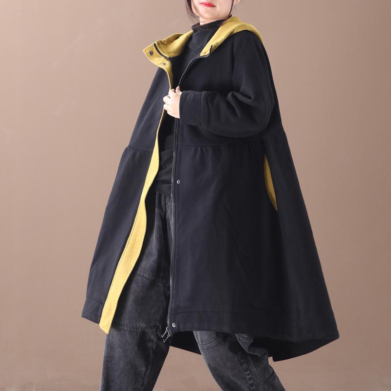 New Loose Color Matching Hooded Thick Coat