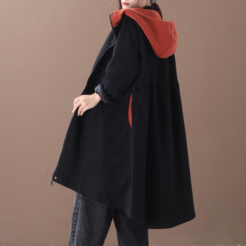 New Loose Color Matching Hooded Thick Coat