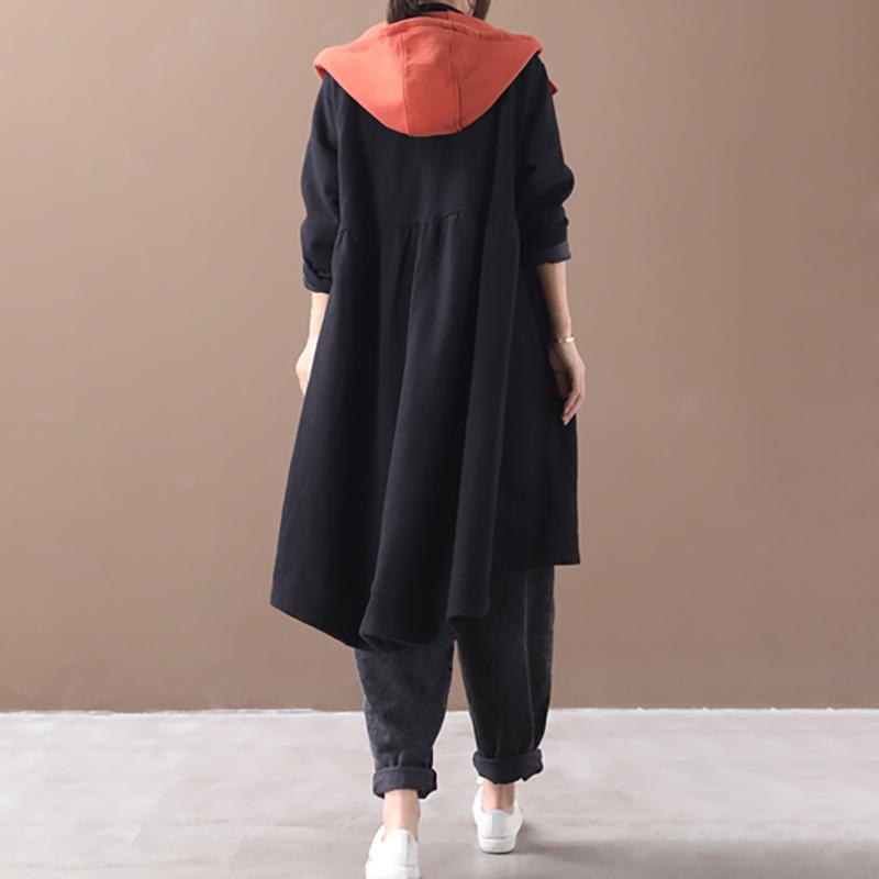 New Loose Color Matching Hooded Thick Coat