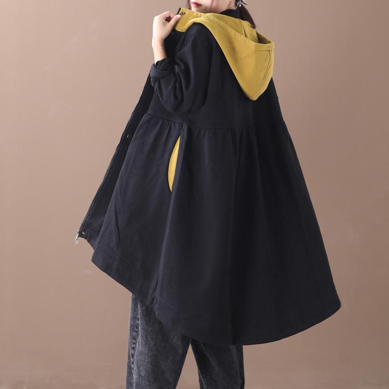 New Loose Color Matching Hooded Thick Coat