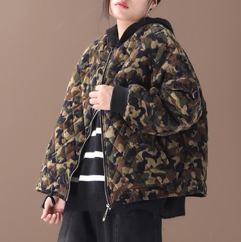 New Loose Literary Camouflage Corduroy Coat