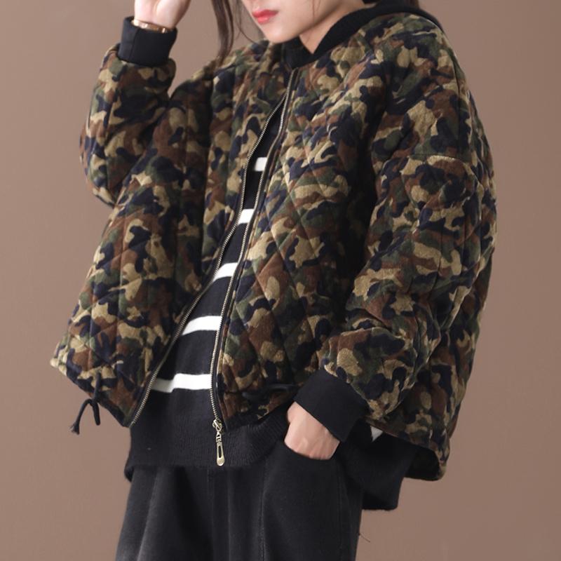 New Loose Literary Camouflage Corduroy Coat