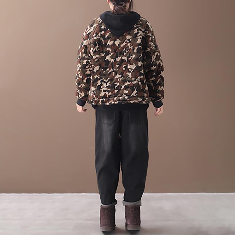 New Loose Literary Camouflage Corduroy Coat