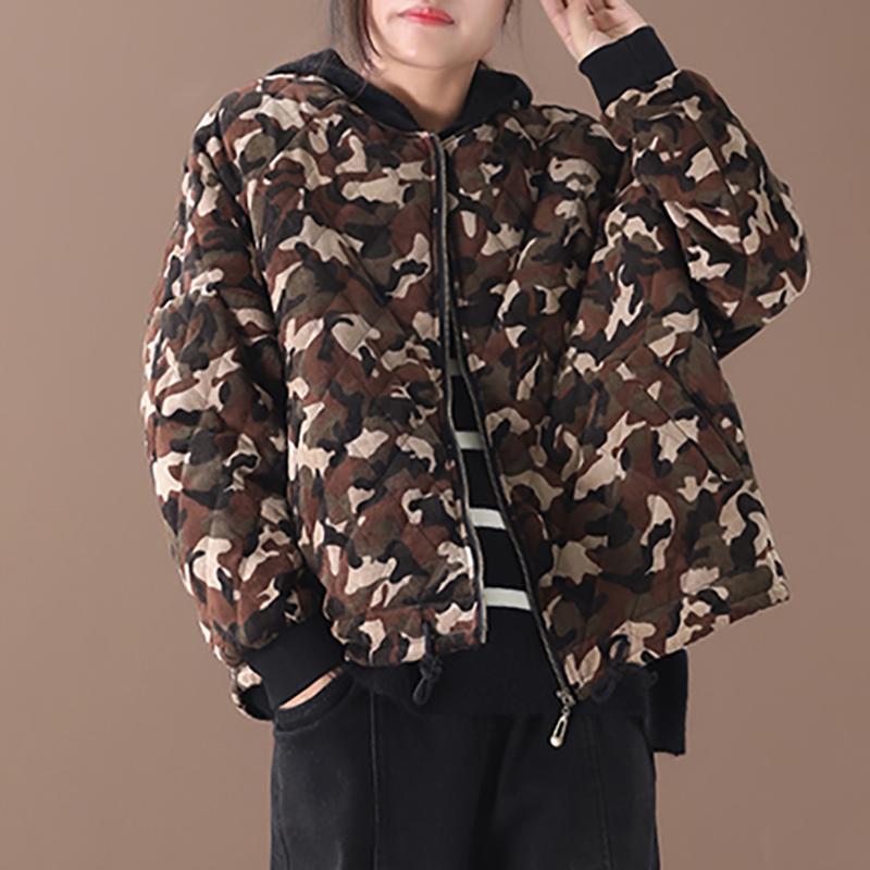 New Loose Literary Camouflage Corduroy Coat
