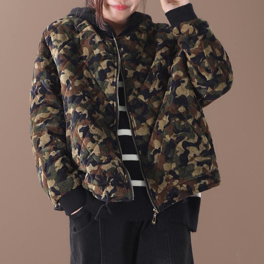 New Loose Literary Camouflage Corduroy Coat