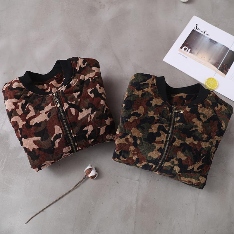 New Loose Literary Camouflage Corduroy Coat