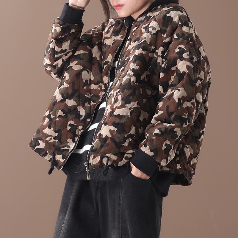 New Loose Literary Camouflage Corduroy Coat