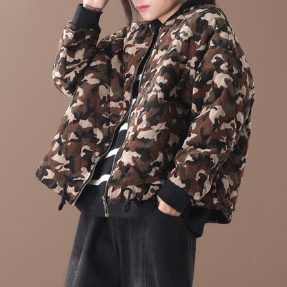 New Loose Literary Camouflage Corduroy Coat