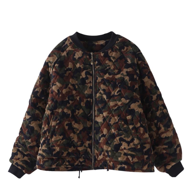 New Loose Literary Camouflage Corduroy Coat