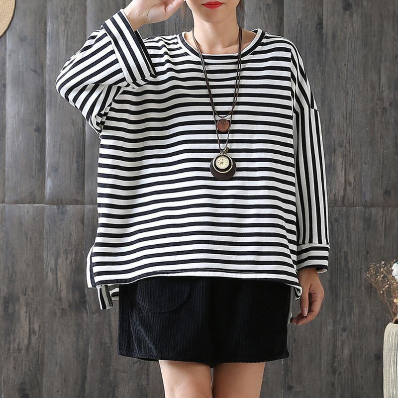 New Loose Stripe Cotton Plus Size T-shirt