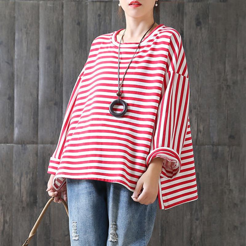 New Loose Stripe Cotton Plus Size T-shirt