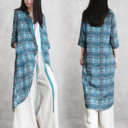 New Summer Print Lace-Up Irregular X-Long Shirt