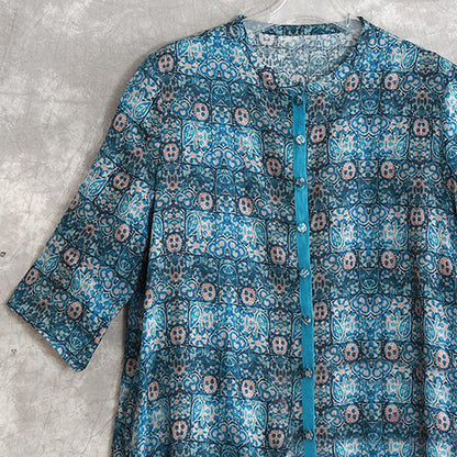New Summer Print Lace-Up Irregular X-Long Shirt