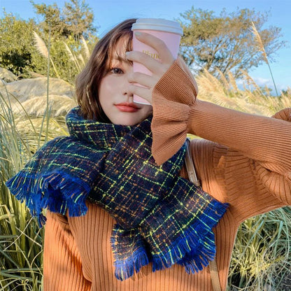 New Thick Warm Plaid Long Tie-Dye Scarf