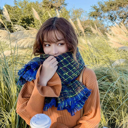 New Thick Warm Plaid Long Tie-Dye Scarf