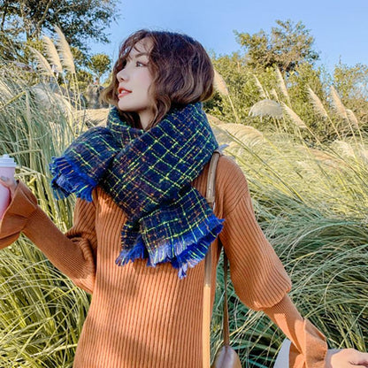 New Thick Warm Plaid Long Tie-Dye Scarf