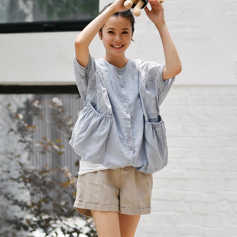 O-neck Hollow Out Cotton Women Blouse