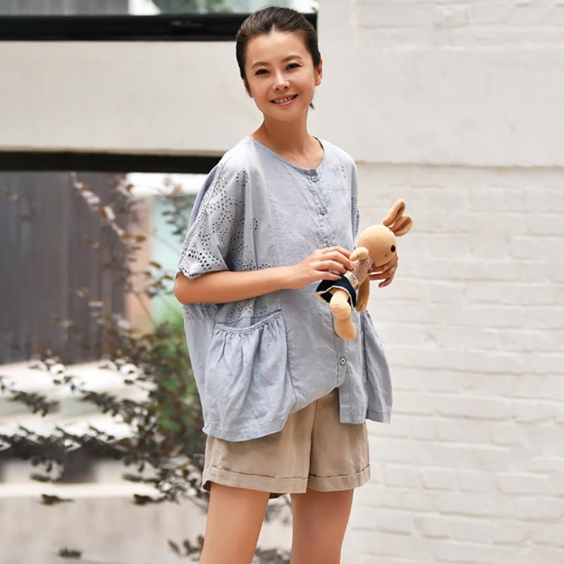 O-neck Hollow Out Cotton Women Blouse