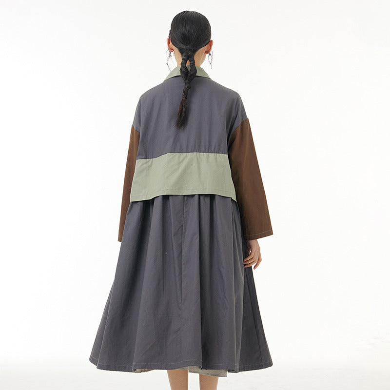 Fashion large women's wear contrast coat loose and thin medium and long windbreaker coat