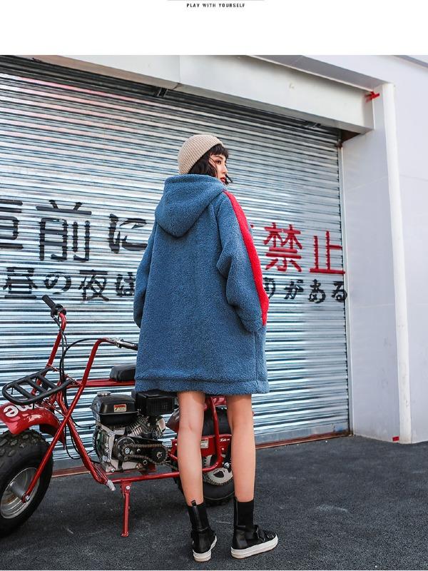 LOOSE EMBROIDERED WOOLEN MID-LENGTH HOODIE - Zebrant