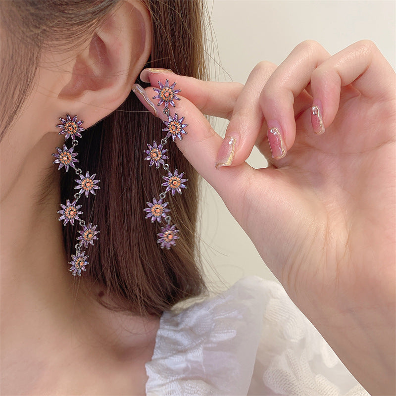 Long sunflower earrings
