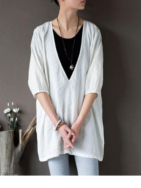 Original Sun-Protection Solid Plaid V-Neck Shirt