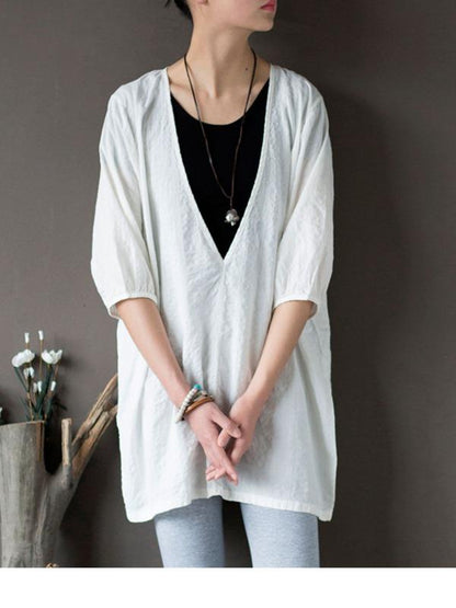 Original Sun-Protection Solid Plaid V-Neck Shirt