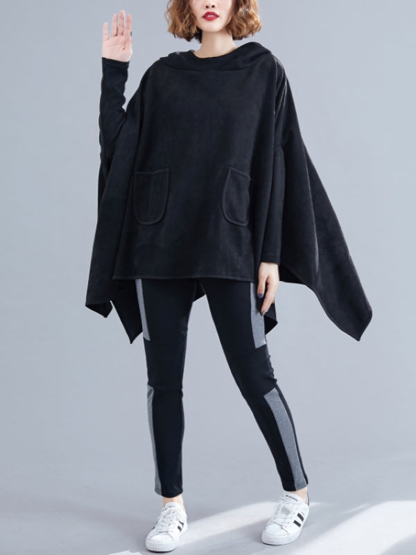 LOOSE SOLID CROPPED HOODIE SWEATSHIRT